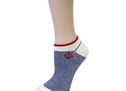 Bowbear Womens 5-Pair Low Cut No Show Ankle Socks, Nautical