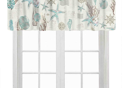 Coastal Valances for Windows, Nautcial Starifish Beach Coastal Seashell Starfish Blue Coral Rod Pocket Small Short Valance Curtains for Kitchen Cafe Living Room Bedroom Cabinet Bathroom, 54"x18" Inch