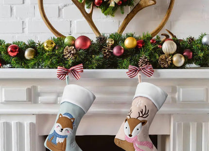 NEWYIFENG Embroidered Christmas Squirrel Reindeer Stocking, 18 x 10 inches, White (Blue, Squirrel)