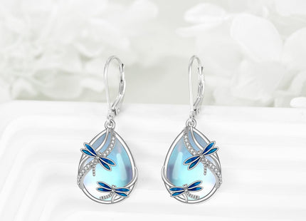 Dragonfly Earrings for Women Sterling Silver Dragonfly Jewelry Moonstone Dangle Earrings Leverback Earrings Gift for Women Teens