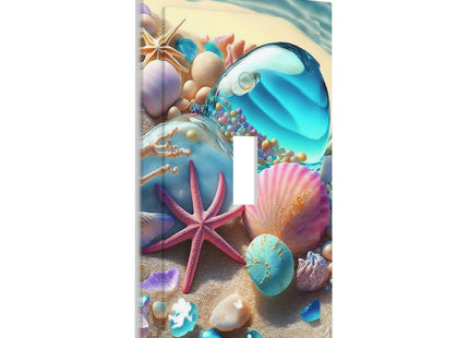 Beach Starfish Seashell Nautical Custom 1 Gang Light Switch Cover Decorative Single Toggle Wall Plate Switchcovers Electrical Switchplate Home Decor for Bathroom Living Room Bedroom Decorate