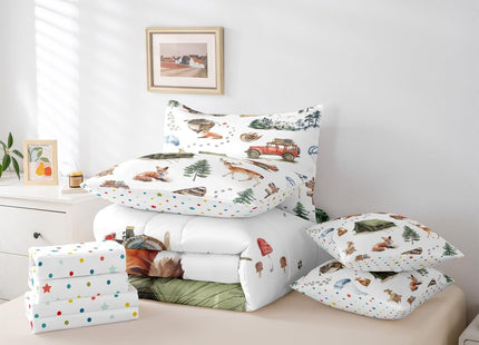 Erosebridal Wild Animal 7 Piece Bed in A Bag Queen Happy Camping Comforter Set Fox Deer Wildlife Woodland Animals Bedding Sets for Boys Girls Camper Car Western Cowboy Sheet Set with Comforter