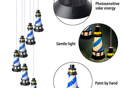 Lighthouse Wind Chimes Outdoors Solar Hanging Lighthouse Decorative Outdoor Lighthouse Solar Lighthouse Windchime（Blue）