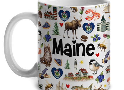 Lotacy Maine Symbols Colorful Coffee Mug, 11 oz, Maine Souvenirs And Gifts For Men, Women