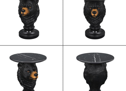 Sprgarde Luxury Bear Side Table, Black Faux Marble Top Accent End Table, Decorative Animal Sculpture Furniture for Living Room, Bedroom, Entryway Home Decor