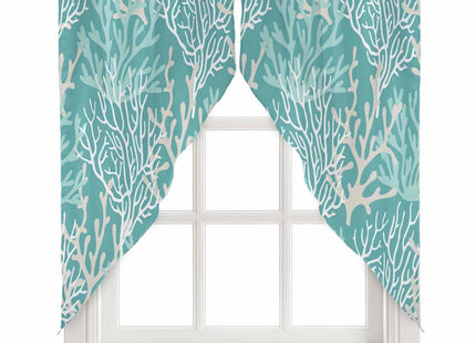 Lsrtoss Teal Coral Coastal Swag Curtains for Kitchen/Bedroom/Living Room, Ocean Nautical Scalloped Curtains 63 Inch Long, Beach Rod Pocket Window Swag Topper Curtains Valances 2 Panels Set 36"x63"