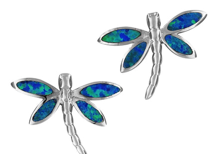 Sterling Silver Synthetic Blue Opal Dragonfly Stud Earrings
