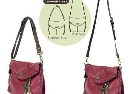 CHALA Crossbody with Charming Dragonfly Keychain -9 Color options (Burgundy_ Metal Dragonfly