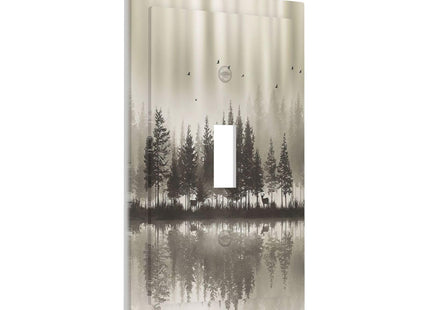 Rustic Brown Misty Forest Deer Nature Mountain Decorative Light Switch Cover Plate 1 Gang Single Toggle Switch Wall Plate Cover Electrical Device Faceplate for Bedroom Kitchen Decor 5 X 3 IN