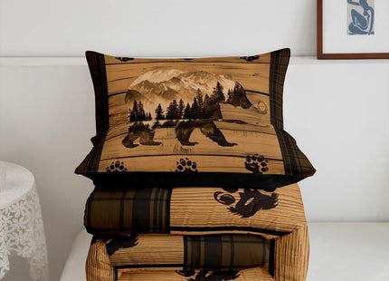 Feelyou Rustic Bear Comforter Set Farmhouse Black Bear Bedding Set Queen Size for Kids Boys Girls Forest Animal Wildlife Hunting Theme Duvet Quilt