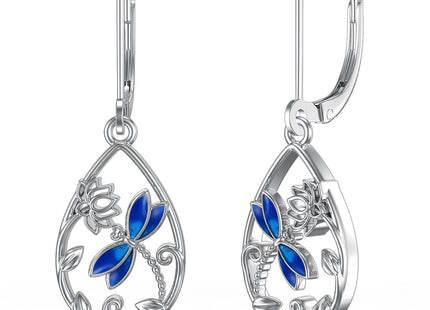 Sterling Silver Dragonfly Dangle Drop Leverback Earrings - Dragonfly Jewelry Gifts for Women