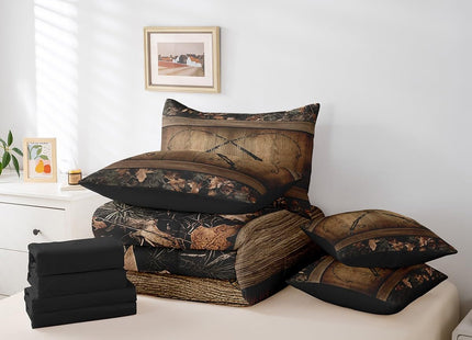 Erosebridal Camouflage Fishing 7 Piece Bedding Set Twin Fishing Line Rod Comforter Set Rustic Farmhouse Tree Branches Camo Bed in A Bag for Kids Teen Adults Cabin Lodge Bed Set Soft Lightweight
