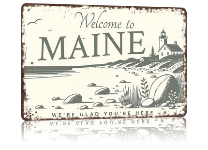 Funny Signs Metal Tin Poster 8x12inch Welcome - Maine Home Wall Art Decoration Painting For Home Yard Sign Outdoor Lawn Garden Office Decor