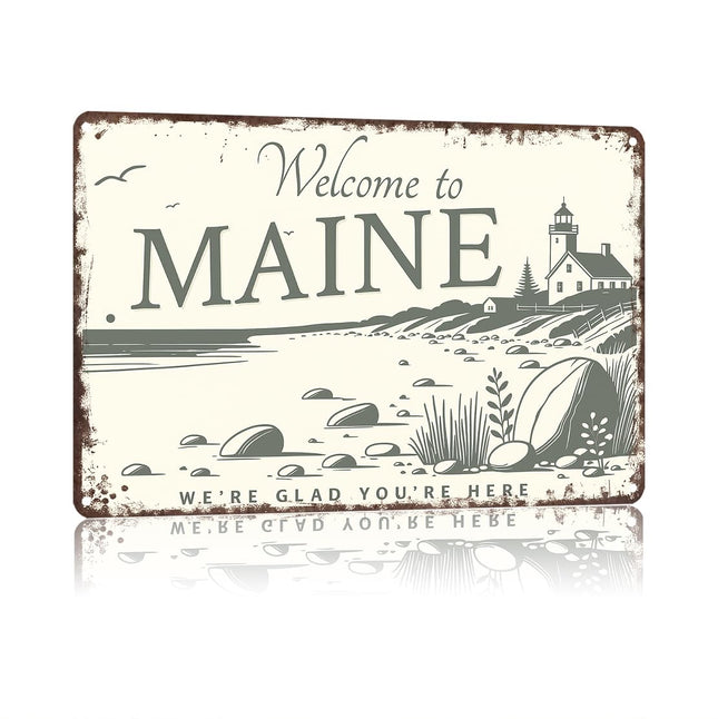 Funny Signs Metal Tin Poster 8x12inch Welcome - Maine Home Wall Art Decoration Painting For Home Yard Sign Outdoor Lawn Garden Office Decor