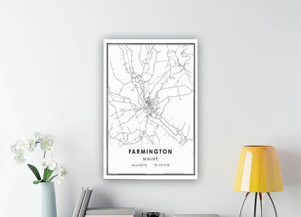 QJWZZong Farmington Maine Map Black And White Lines Minimalist City Topography Canvas Posters Wall Art Bedroom Office Room Decor Gift Frame 12" L X 18" W