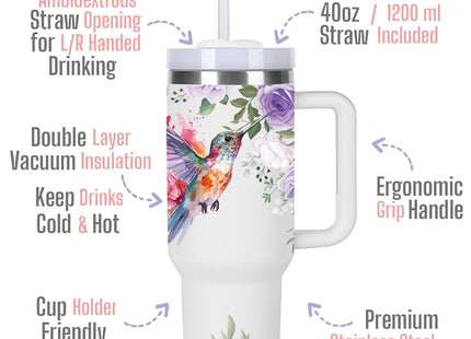 momocici 40oz Hummingbird Tumbler with Handle Gifts for Women.Hummingbird Lover Cups Tumbler Gifts for Women.40 oz Birthday Christmas Hummingbird Cup Tumblers for hummingbird lover.