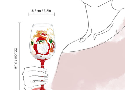 NymphFable Santa Reindeer Hand-Painted Wine Glass Christmas Gift, 15 oz