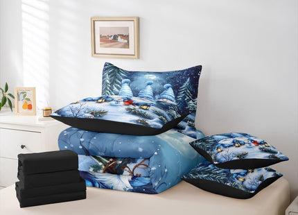 Erosebridal Christmas Queen Comforter Set with Sheets 7 Piece Xmas Gnome Bed in A Bag Snowman Cardinal Bird Bedding Sets for Kids Adults,Winter Pine Tree Bed Set
