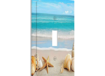 Donecmminery Decorative Light Switch Cover Seashells Beach Starfish Scallop 1 Gang Single Toggle Device Electrical Faceplate Switchplates Decorator Outlet Wall Plate For Bathroom Home Decor