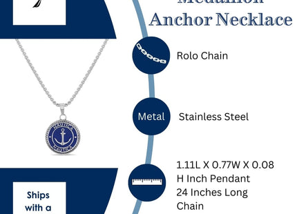 Nautica Stainless Steel Blue Round Medallion Anchor Necklace for Men