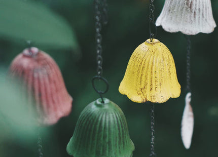 Oavand Set of 2, Japanese Traditional Lucky Small Wind Chimes for Outside, Iwachu Cast Iron Bless Temple Wind Bell Memorial Wind Chimes Indoor Garden Bell, Patio, Balcony ((Yellow Leaf and Pinecone)