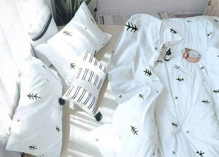 BuLuTu Kids Duvet Cover Full Size Cotton White/Grey,Premium Boys Girls Bedding Sets Twin,Single Bed Comforter Cover Zipper Closure,Forest Tree Print Pattern,Super Soft,Breathable,No Comforter