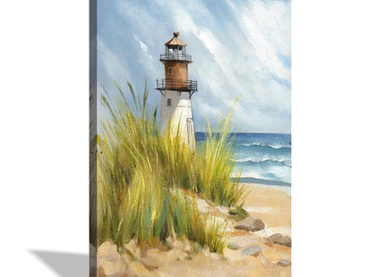 Coastal Lighthouse Canvas Wall Art, Beach Ocean Picture, 36x24 Inches