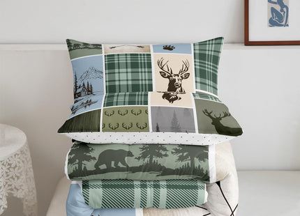 Feelyou Rustic Cabin Deer Bedding Set Twin Size Kids Hunting Country Farmhouse Comforter Cover for Boys Girls Teens Wild Animal Duvet Cover Deep Green Quilt Set Breathable Soft Lightweight Microfiber