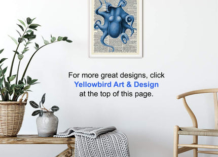 Blue Octopus Wall Art Print - 8x10 Vintage Dictionary Page, Unframed