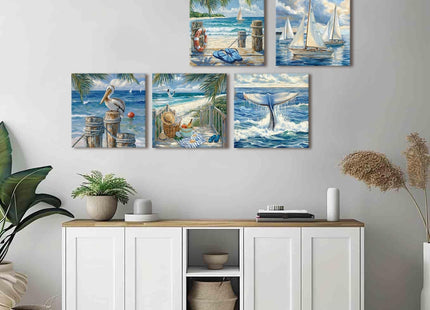 YUEYARIT Canvas Print Art, Blue Ocean Beach sailboat Picture Wall Decor