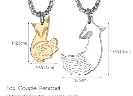 Wolentty Couple Fox Necklace - Stainless Steel Fox Couples Necklaces Jewelry Gift for Valentines Day