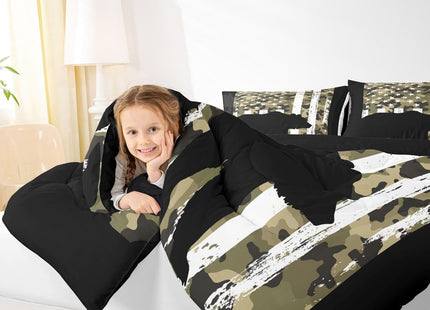 Erosebridal Black Bear Bedding Set Full Green Camouflage Comforter Set, US Flag Duvet Insert Army Military Camo Quilt Sets, Woodland Animal Bedding Comforters & Sets Farmhouse Lodge Cabin Decor 3pcs