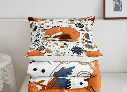 Castle Fairy Autumn Bedding Set 3 Piece, Fox Characters Sleeping Comforter Set Boys Girls, Lovely Woodland Animal Brushed Microfiber Soft Bedding Decor