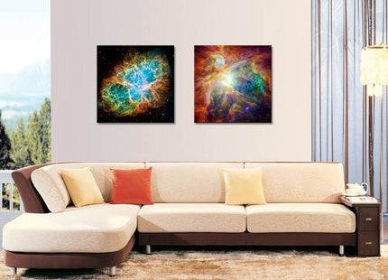 wall26 Canvas Prints Wall Art - The Cosmic Cloud Orion Nebula and Crab Nebula | Modern Wall Decor/Home Decoration Stretched Gallery Canvas Wrap Giclee Print & Ready to Hang - 12"x12" x 2 Panels