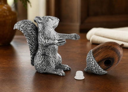 Vagabond House Pewter Squirrel with Wood Acorn Salt and Pepper Shaker Set Fall Harvest Tableware 3 inch Tall