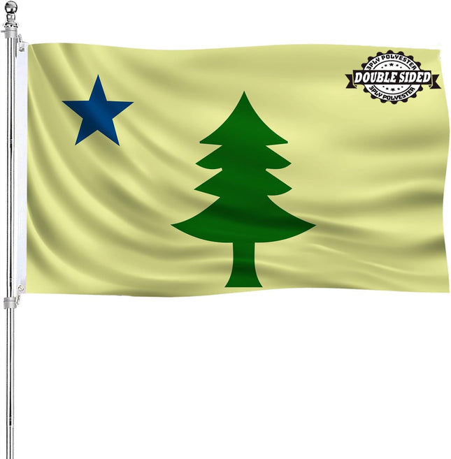 1901-1909 Original Maine State Flag 3x5 Double Sided Original Maine Flags Outdoor Heavy Duty 3 Ply Polyester Material with 2 Metal Grommets 4 Rows of Stitching