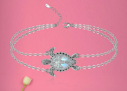 Sea Turtle Anklet Bracelets for Women Sterling Silver Ocean Turtle Ankle