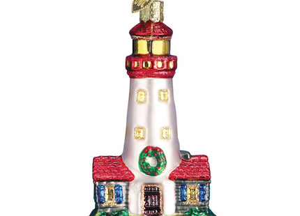 Old World Christmas Lighthouse Glass Blown Ornament for Christmas Tree, Handcrafted Holiday Decoration, Landmarks Collection