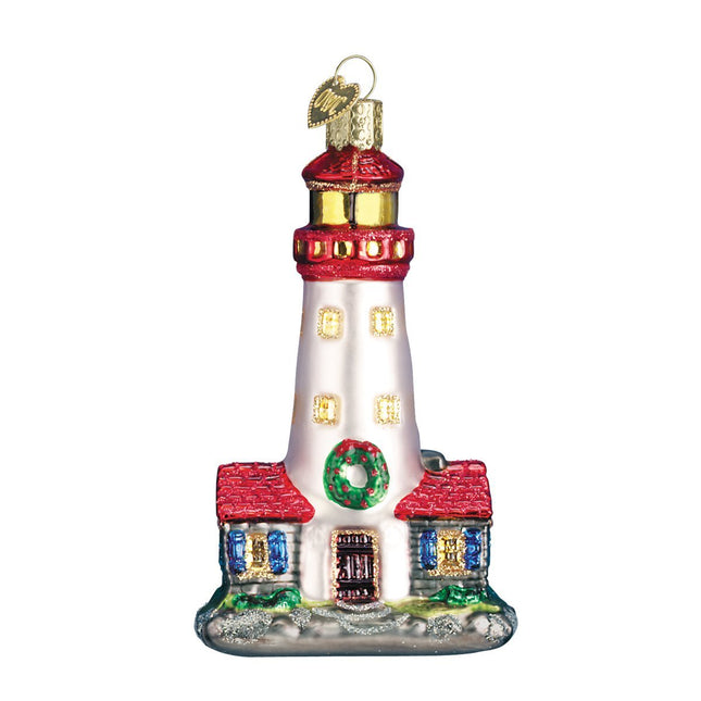 Old World Christmas Lighthouse Glass Blown Ornament for Christmas Tree, Handcrafted Holiday Decoration, Landmarks Collection