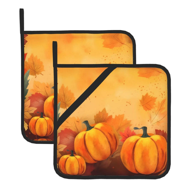 Mount Hour Potholders, Autumn Fall Sunflowers Pumpkins Butterfly Maple Leaf Thanksgiving Autumn Baking Pot Holder for Cooking BBQ, 2-Piece Set