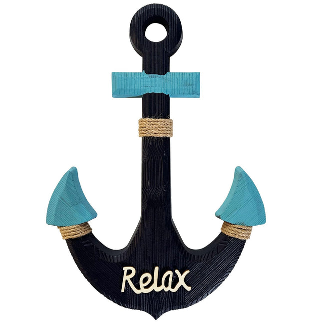 Grace Home Wooden Decorative Anchor with Rope and Crossbar, Wood Nautical Decor Anchor Wall Hanging Ornament Plaque, 18 Inches