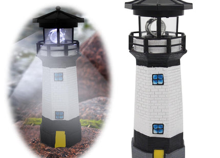 Trivolein LED Solar Powered Lighthouse, Indoor Outdoor Lighthouse with Rotating Beacon LED Lights, Courtyard Waterproof Landscape Lights for Garden Patio Landscape Outside Yard Gifts Black