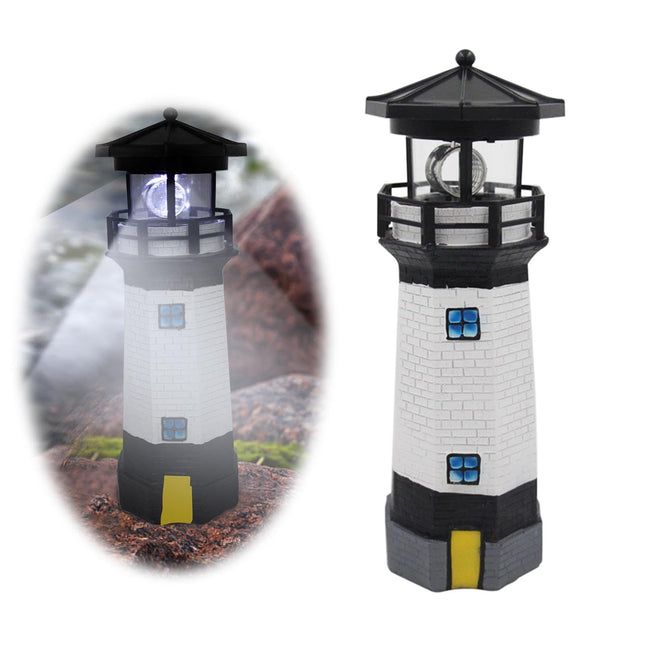 Trivolein LED Solar Powered Lighthouse, Indoor Outdoor Lighthouse with Rotating Beacon LED Lights, Courtyard Waterproof Landscape Lights for Garden Patio Landscape Outside Yard Gifts Black