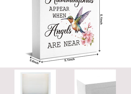 Spring Hummingbird Decor for Home, Hummingbird Memorial Gifts for Women, Hummingbirds Appear When Angels Are Near Sign 5 x 5 Inch