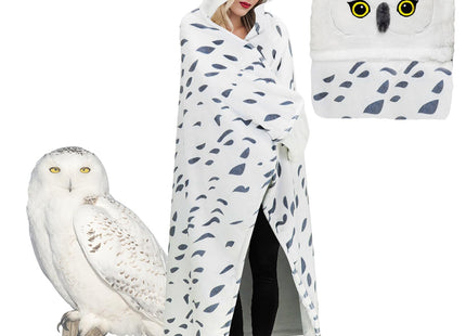 Wearable Blanket Hoodie, Snowy Owl Hooded Blanket Adults Cloak with Gloves, Super Soft Flannel Owl Gifts for Women Men Birthday Holiday (Snowy Owl)