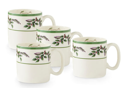 Spode Christmas Tree Holly Coffee Mugs, 9 Oz - Set of 4