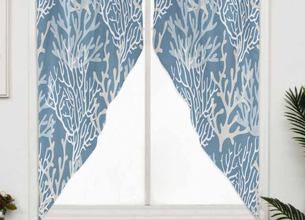 Lsrtoss Blue Coral Coastal Swag Valances for Windows, Ocean Nautical Kitchen Curtains 36 Inch Length 2 Panels Set, Beach Short Curtains for Small Windows Rod Pocket Cafe Curtains Drapes 28"x36"
