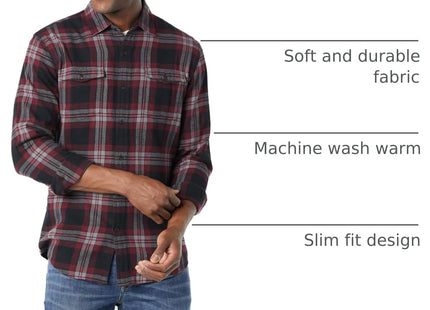 Amazon Essentials Men's Slim-Fit Flannel Long-Sleeve Button Down Shirt with Two Pockets, Black Burgundy Plaid, Medium