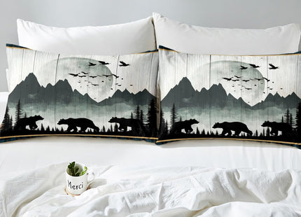 Rustic Bear Fitted Sheet Twin for Adult Women Wild Animal Bear Print Bedding, Western Farmhouse Theme Bed Sheets for Boys Girls Blue Grids Decor Bed Set, Old Barn Door Print Fitted Sheet