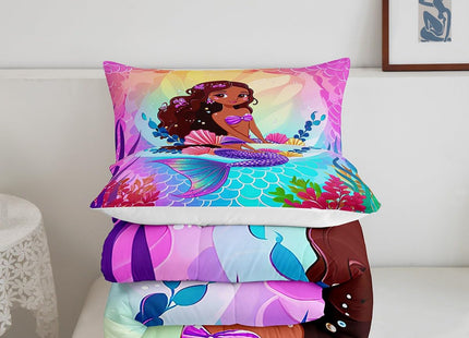 Erosebridal Black Girl Bedding Sets Twin Cute Mermaid Comforter Set, Pretty Princess Bedding Comforter Sets Purple Seashell Duvet Insert, Blue Ombre Fish Scales Quilted Duvet Coastal Beach Decor